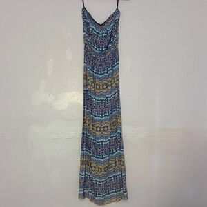 Multicolor Patterned Strapless Maxi Dress